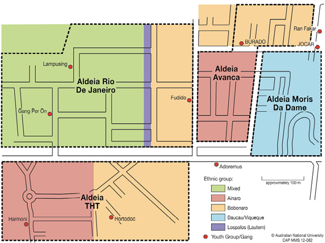 Figure 11.1: Linguistic group distribution per aldeia in Perumnas informal settlement, Dili